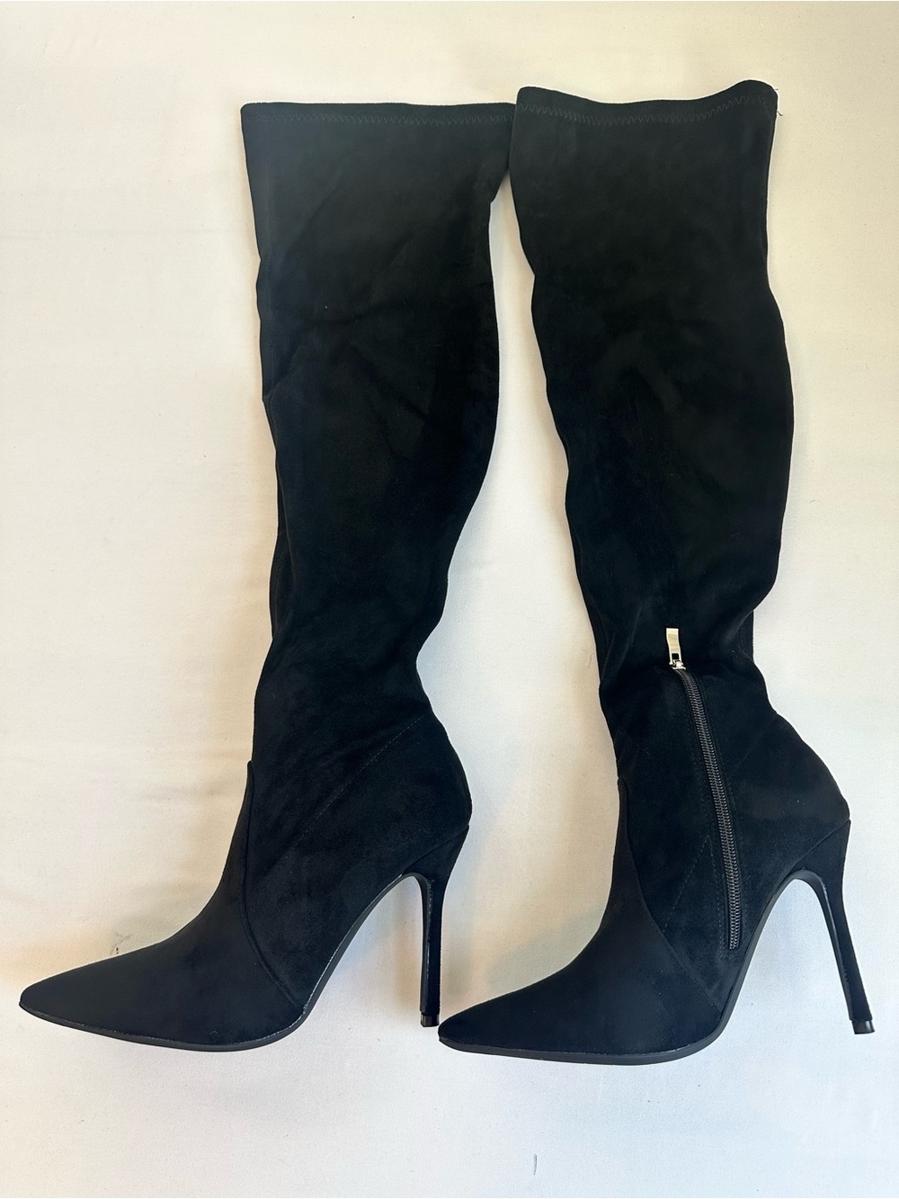 CUCCOO Black Pointed-Toe Over-the-Knee Stiletto Boots